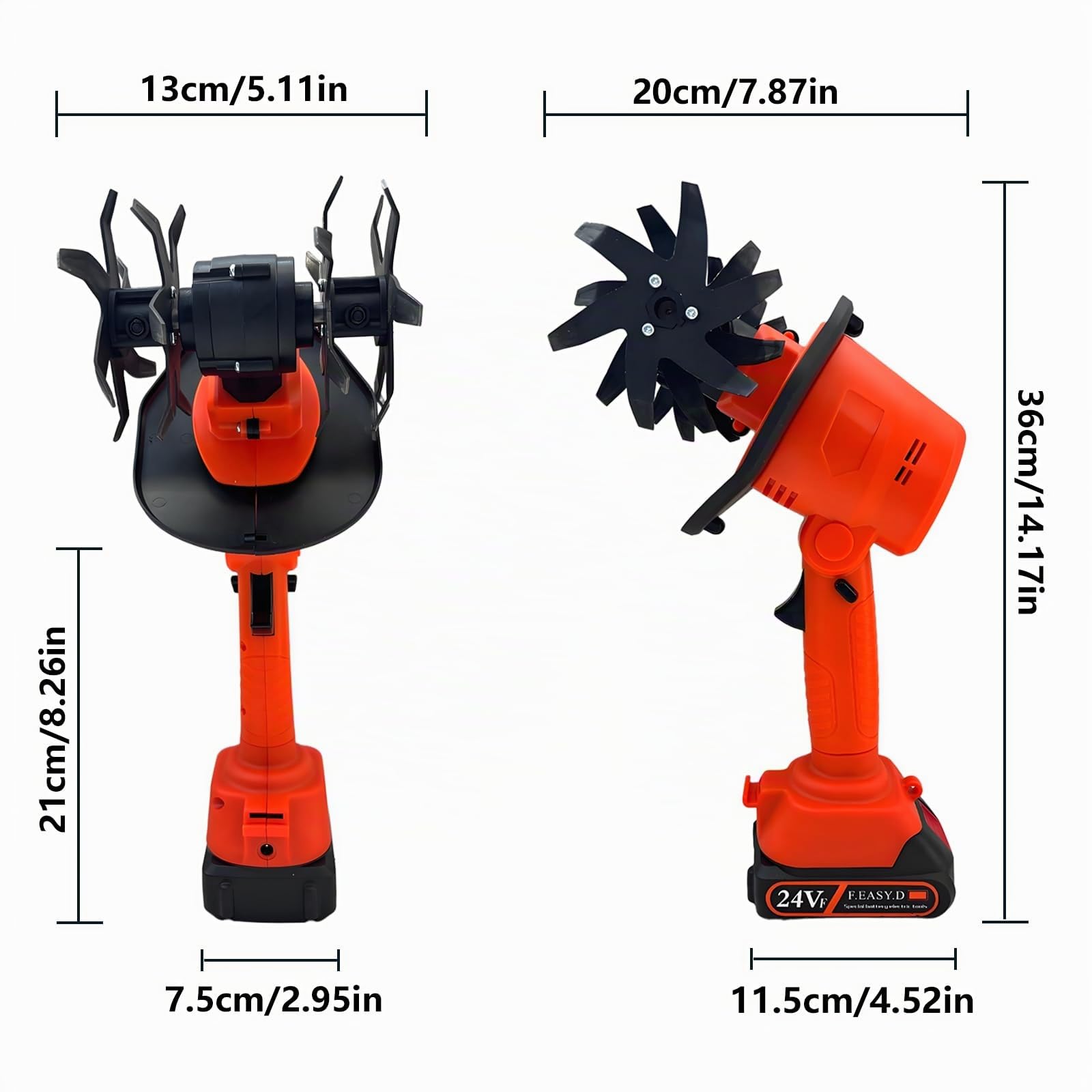 24V Motobineuse Électrique sans Fil 235 RPM Motoculteur Électrique avec 4 RangéEs de Lames en Acier Au ManganèSe Profondeur de Travail du Sol 10 cm Largeur 10 cm pour Jardin, Yard, Culture du Sol