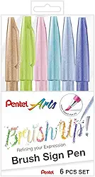 Kit Caneta Pincel Brush Sign Pen Pasteis Pentel 6 Cores