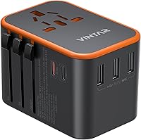 Vista 15 de VINTAR - Adaptador de viaje universal, adaptador de corriente internacional con 6A, 3 USB C y 2 puertos USB, adaptador de enchufe esencial de viaje