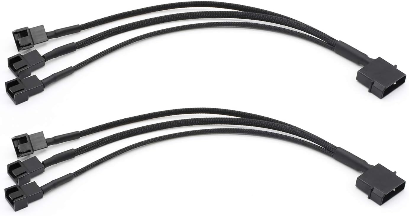 2 Pack Molex to 3 Pin or 4 Pin Fan Adapter Computer PC Case Fan Power Splitter Cable, 10 inch