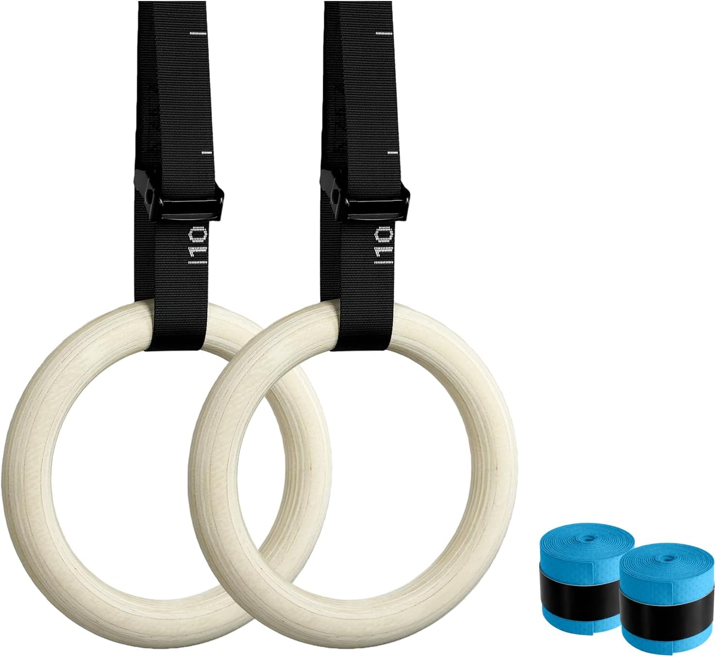 32mm Wooden Gymnastic Rings with Quick-Adjust Numbered Straps for Enhanced Workout Control, Designed for Strength Training, Home Gym, Calisthenics & Travel Fitness