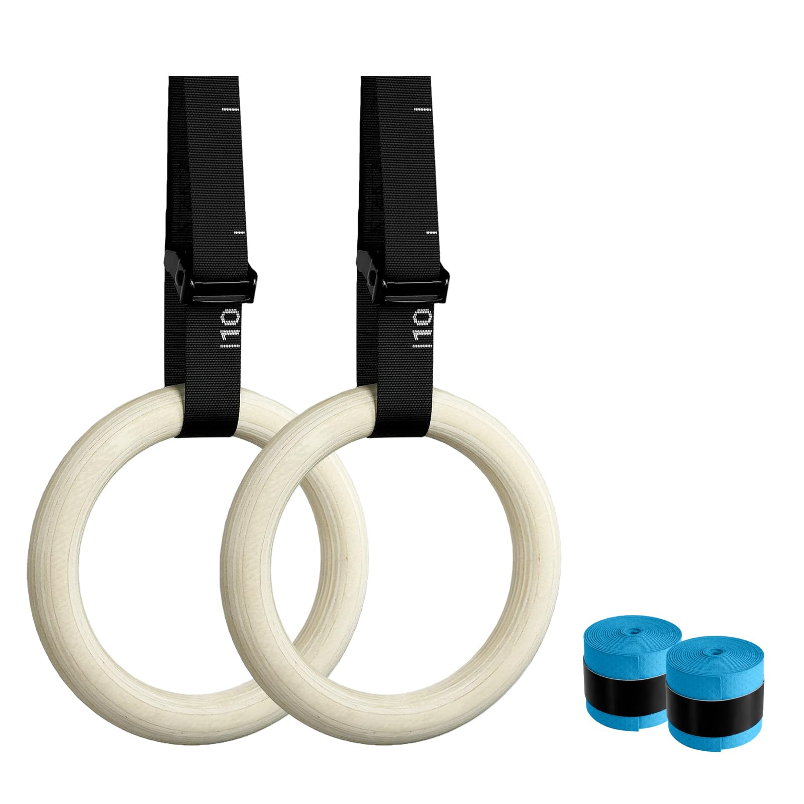 32mm Wooden Gymnastic Rings with Quick-Adjust Numbered Straps for Enhanced Workout Control, Designed for Strength Training, Home Gym, Calisthenics & Travel Fitness-image-3