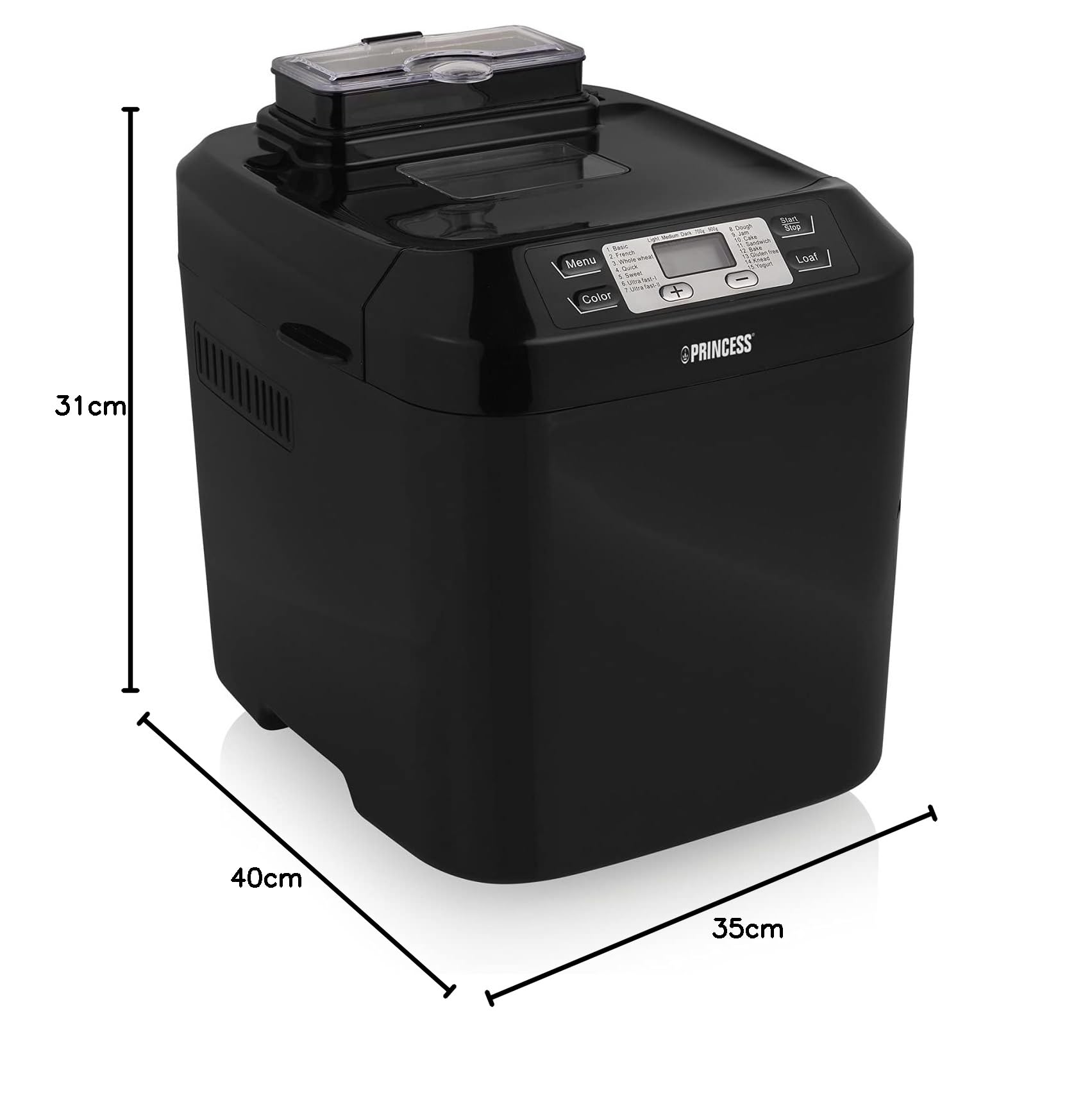 Princess Macchina per il Pane, Dispensatore di Ingredienti Automatico, 900 grammi di capacità, 15 programmi preimpostati, Display LCD, [Esclusiva Amazon]