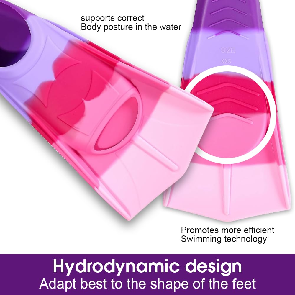 Pinne da Nuoto per Bambini, Pinne da Allenamento per Nuoto in Silicone Pinne Corte Arcobaleno Light Fins per Snorkeling Immersioni per Ragazzi e Ragazze, XXS (27-29 EU)