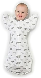 Amazing Baby Transitional Swaddle Sack with Arms Up Half-Length Sleeves and Mitten Cuffs, Tiny Elephants, Sterling, Small, 0-3 Months, Small (6-14 Pound)
