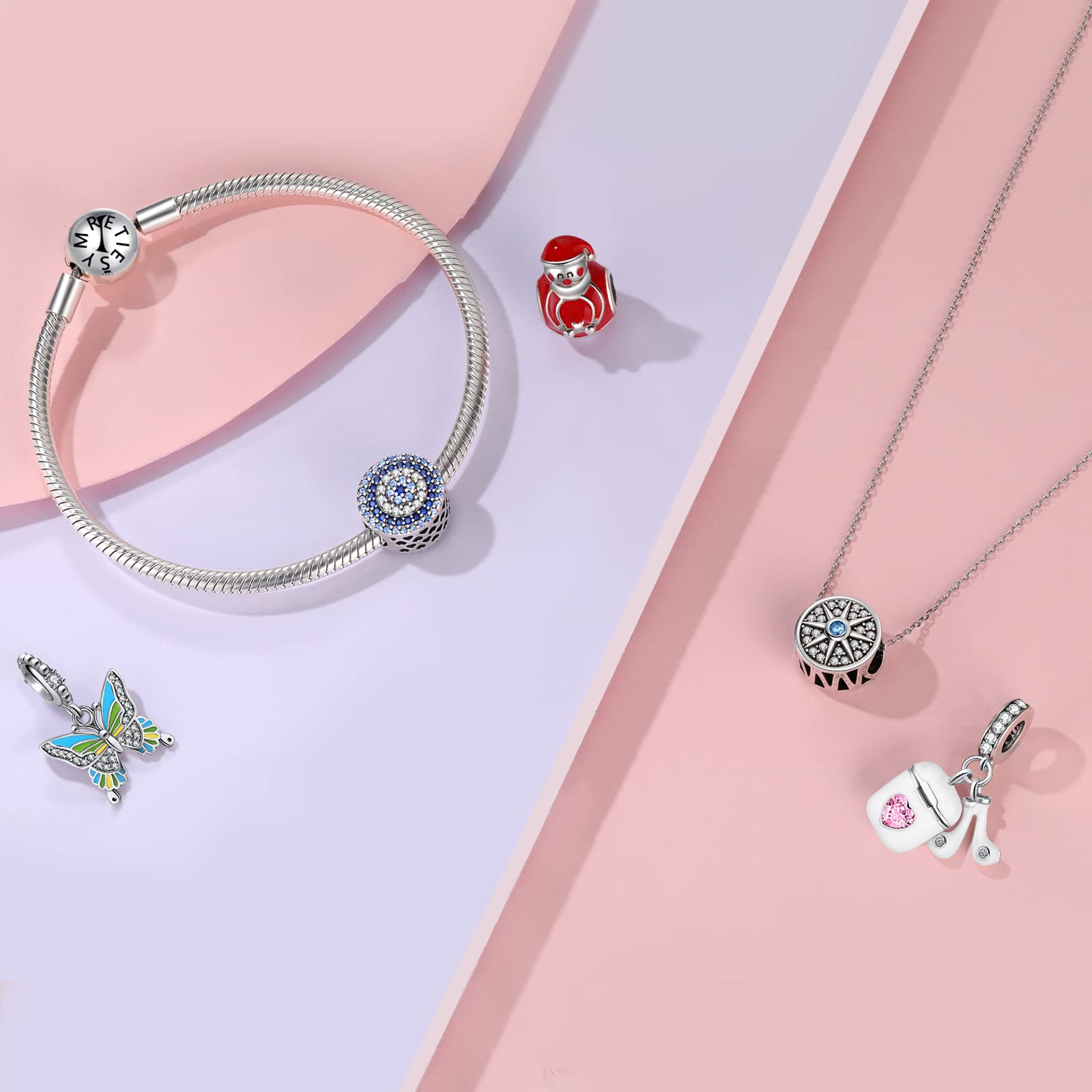 Symretie Ciondolo Donne in Argento Sterling 925, con Zirconia Cubica, Compatibile con Bead Charm Braccialetti Pandora e Collane Europei per Donne Ragazze