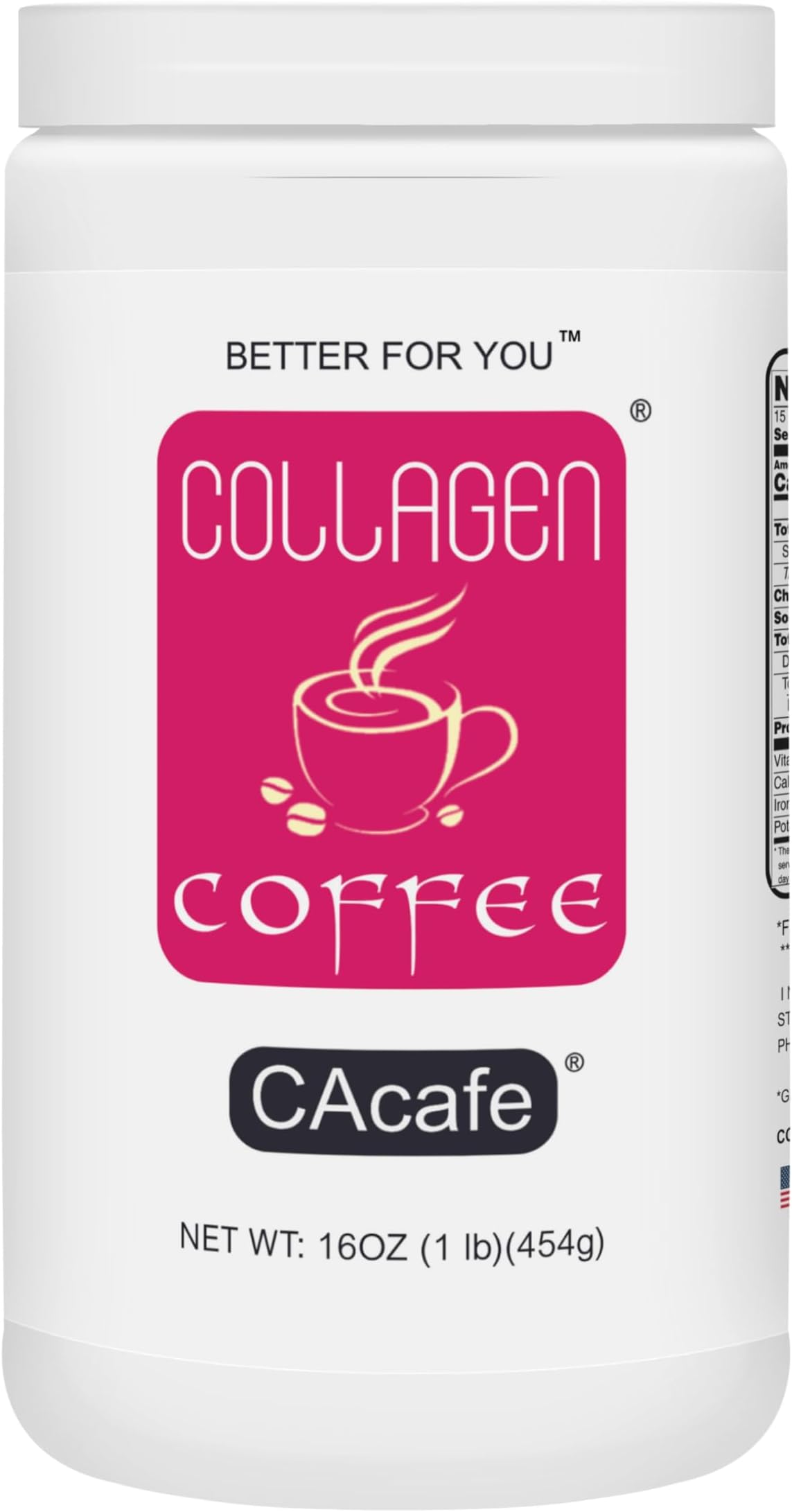 CAcafe Collagen Coffee, Unsweetened, Premium Collagen and Coconut Infused Colombian Coffee, 450 g (16 oz)