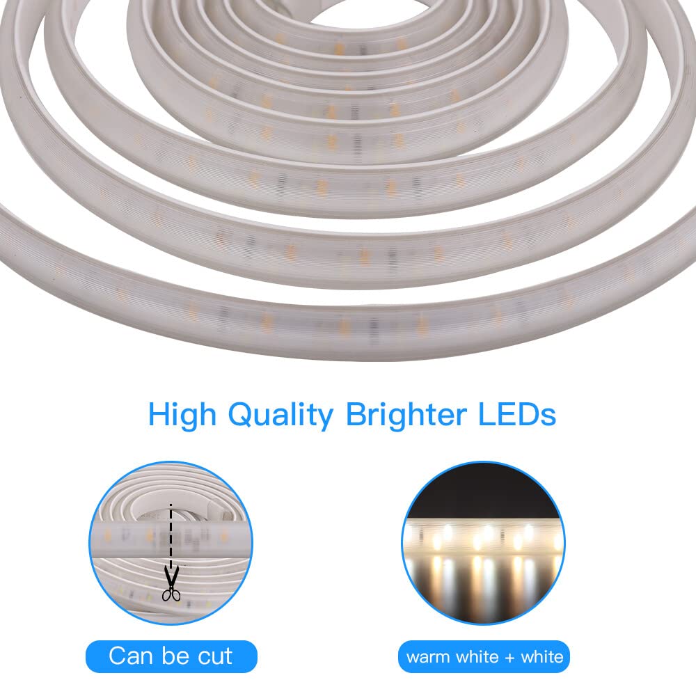 Dimmbar LED Streifen, 220V 2835 SMD 120LEDs/m 3000K Warmweiß bis 6500K Kaltweiß Lichtleiste, 3 Farben in 1 Strip, Flexible Kaltweiß LED Lichtschlauch CCT Abstimmbar mit IR Fernbedienung(7m)