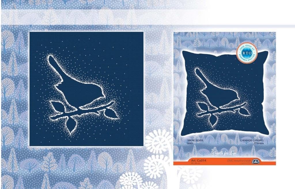 RTO Cross Stitch Embroidery Cushion Kits for Adults Birds - Snow Silver. Bird 40x40cm/15.7x15.7 14CT
