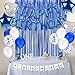 Blue Birthday Party Decorations Set with Happy Birthday Balloons Banner, Confetti Balloons, Foil Fringe Curtain for Birthday Party Supplies