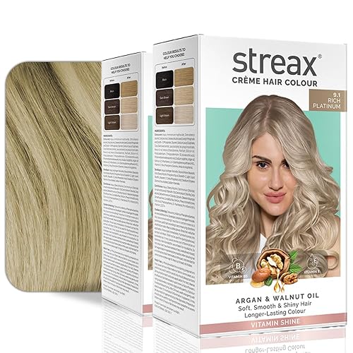 Streax Permanent Hair Colour, 100% Grey coverage, Infused with Argan and Walnut Oil, Long Lasting Cream Hair Colour for Women, Ash Hair Color, 9.1 Rich Platinum, 120 ml, Pack of 2