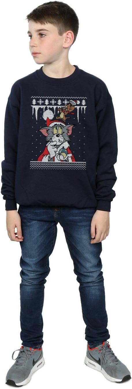 TOM and JERRY Boys Christmas Fair Isle Sweatshirt 5-6 Years Navy Blue