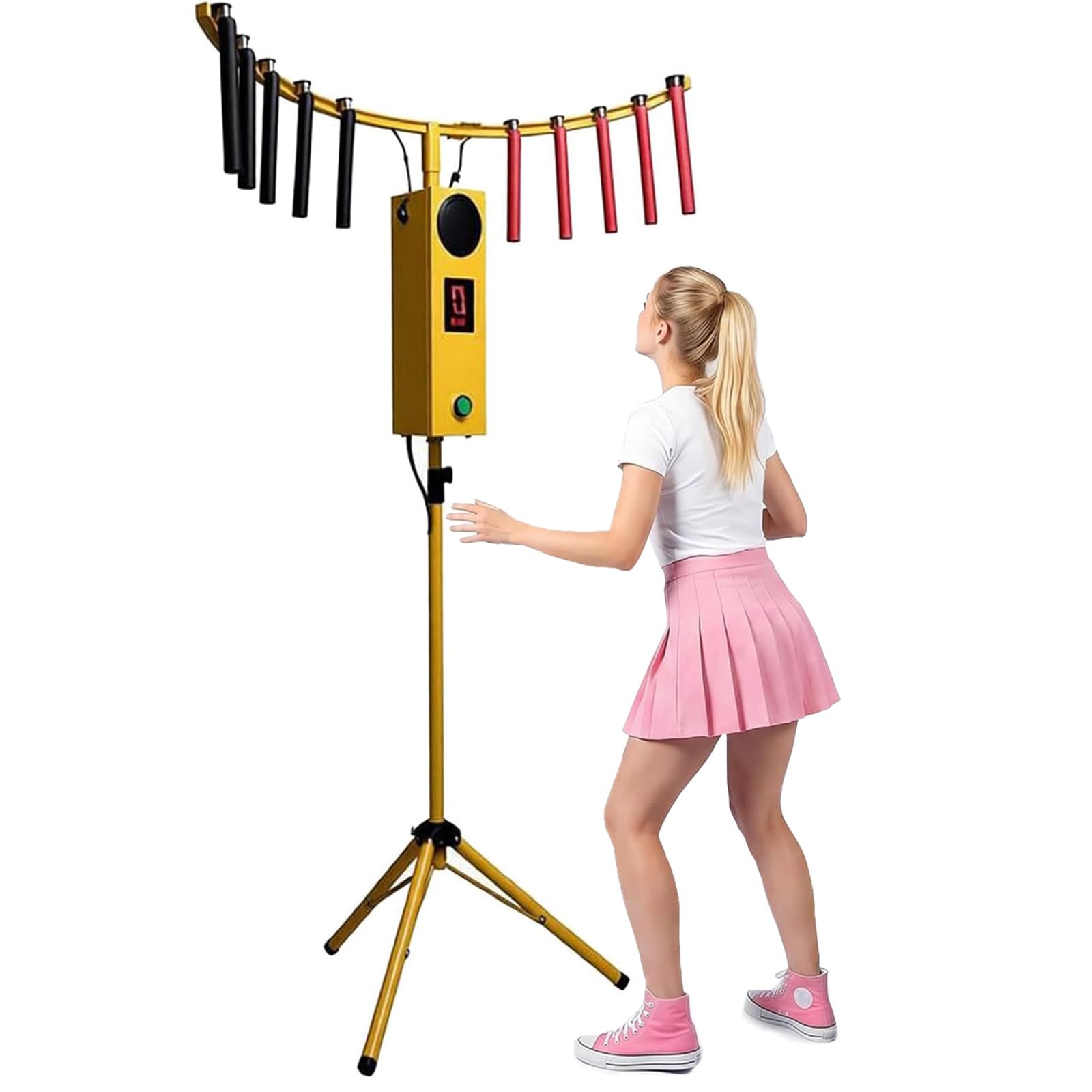 Wangyingxu Reflex Stick Challenge Game, Adjustable Speed Hand-Eye Coordination Trainer Arcade Machine for Events, Rentals, and Family Game Nights, with Music Reaction Yellow
