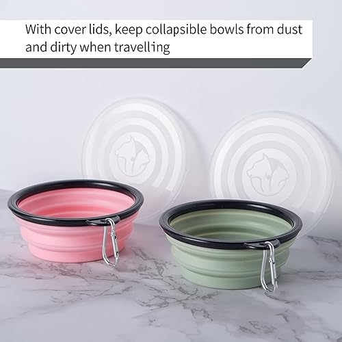 Miniatura 3 de SLSON Tazones plegables para perros con tapas de cubierta, paquete de 2 tazones de viaje para perros, portátiles, plegables, para gatos, para