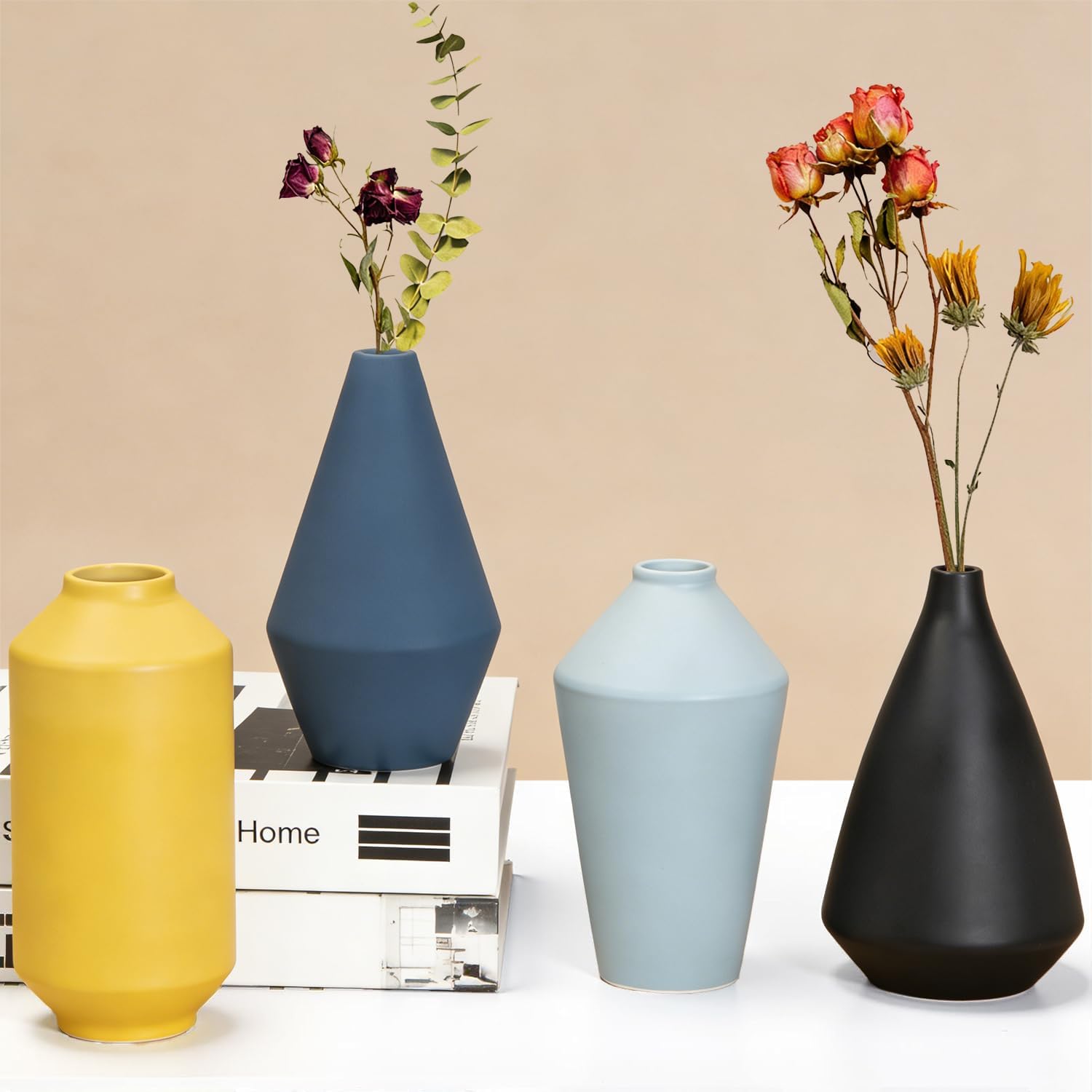 Ceramic Vase Set of 4,Small Vases for Dried Flowers&Pampas Grass,Vase for Home Decor,Modern Farmhouse Decor,Morandi Color Ceramics Decoration for Centerpieces for Tables