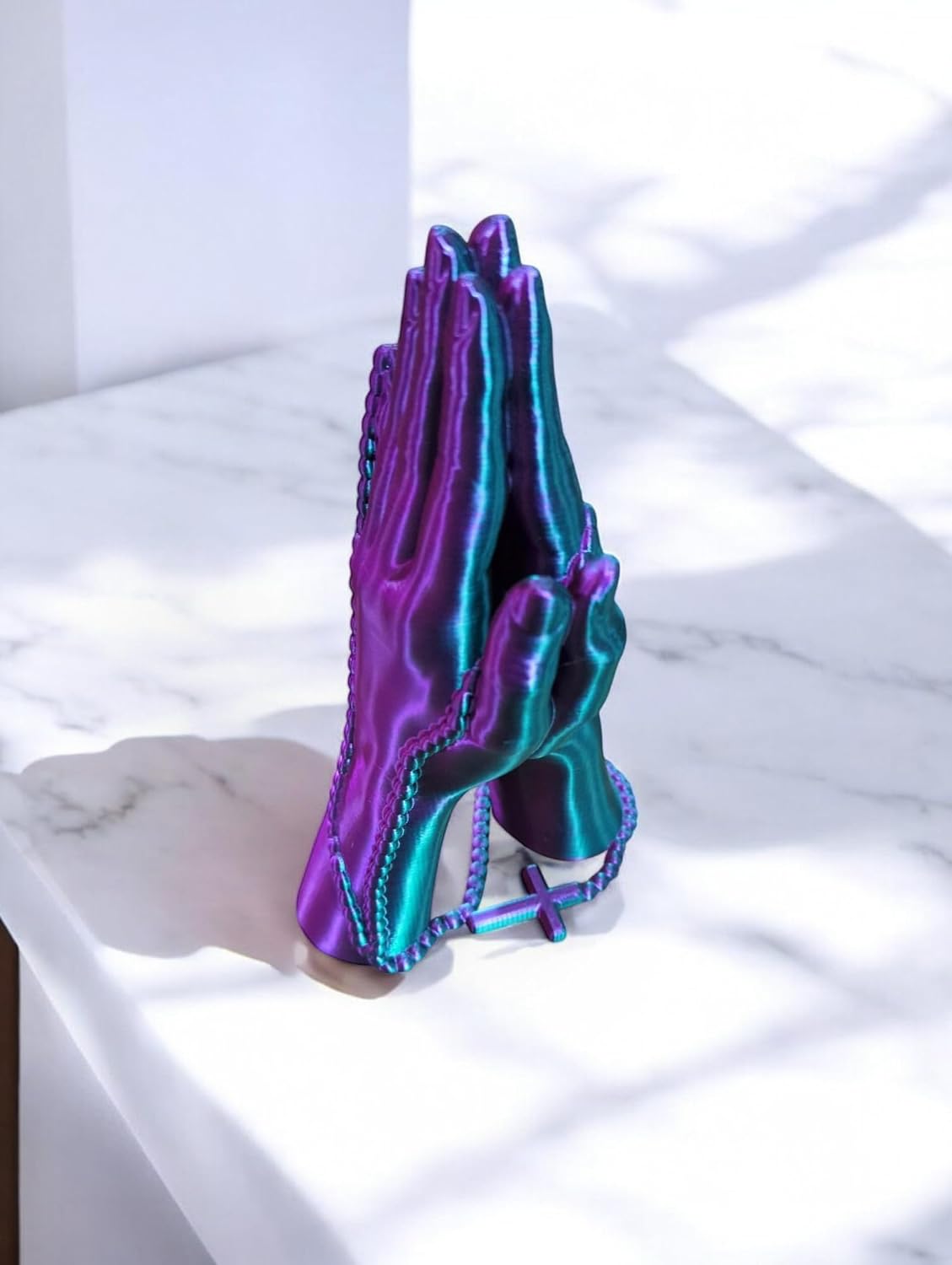 Praying Hands Jewelry Stand – Aesthetic Ring, Earring & Necklace Holder Organizer for Women | Hand Jewelry Display for Vanity, Dresser, Dorm Room Decor, Gothic (Iridescent Purple)
