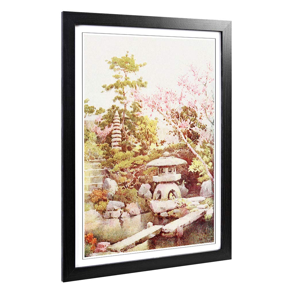 Big Box Art Framed Print of Ella Du Cane Japanese Oriental an Old Garden Design | Wall Art Picture | Home Decor for Kitchen, Living Room, Bedroom, Hallway, Black, A2 / 24.5x18 Inch / 62x45cm