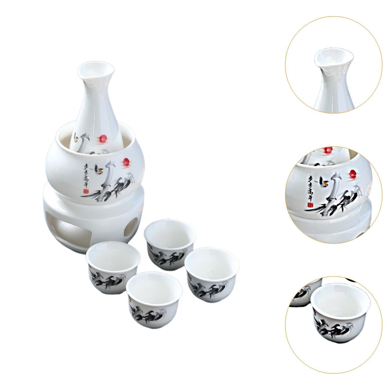 7 Teiliges Japanisches Sake Set mit Bechern Und Flasche Zum Erwärmen Und Servieren von Getränken, Traditioneller Stil, Ideal für.., A
