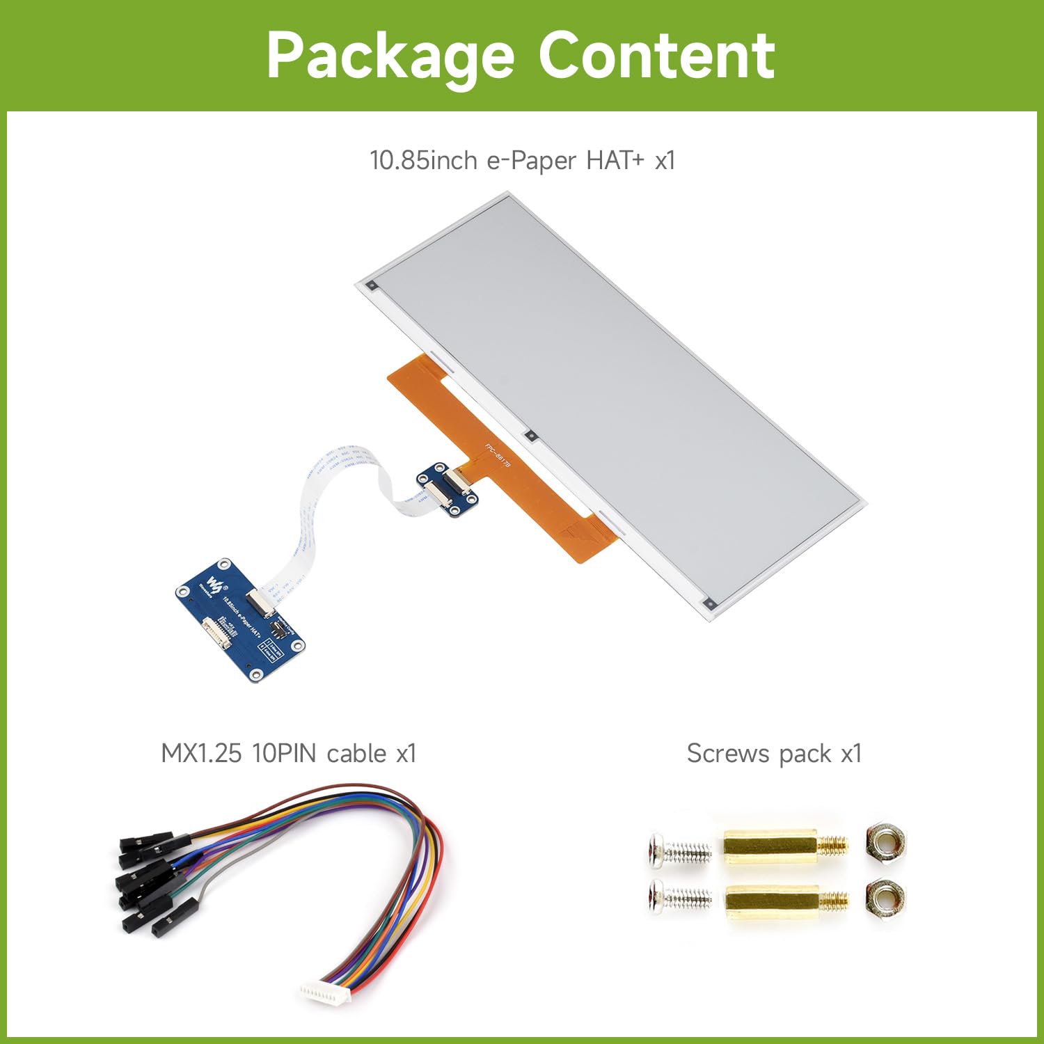 Waveshare 10.85inch e-Paper Display, Compatible with Raspberry Pi 5/4B/3B/Zero/Zero W/Zero 2W/Pico/Pico W/Pico WH, E-Ink Display, 1360 × 480, Black/White, SPI Interface, with Driver Board