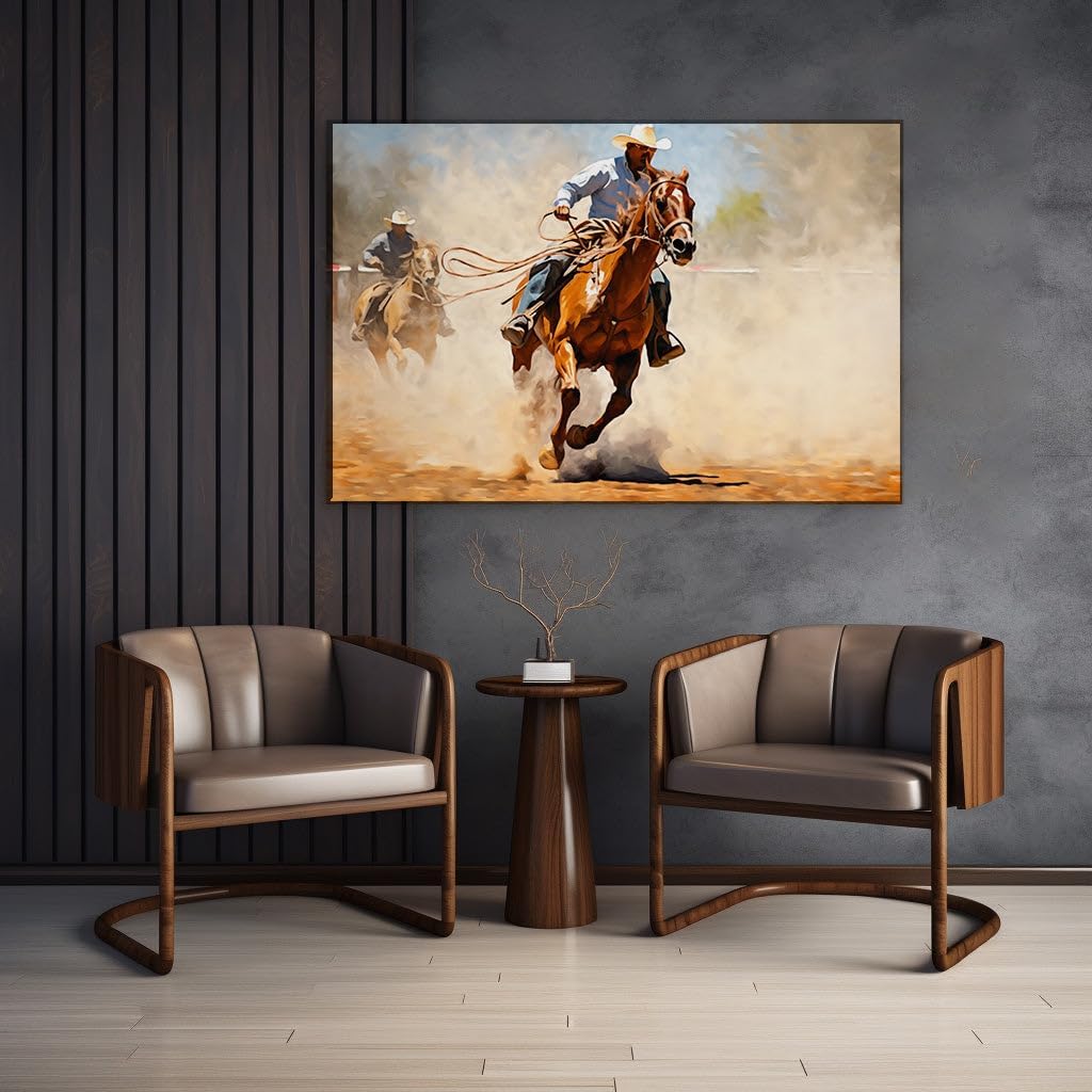 Canvas for Living room. Gallop Through Grit A Cowboy's Lone Dusty Ride, 27 x 18 inch Canvas Wall Art - Ready to Hang - 69x46 cm (27x18 inch)