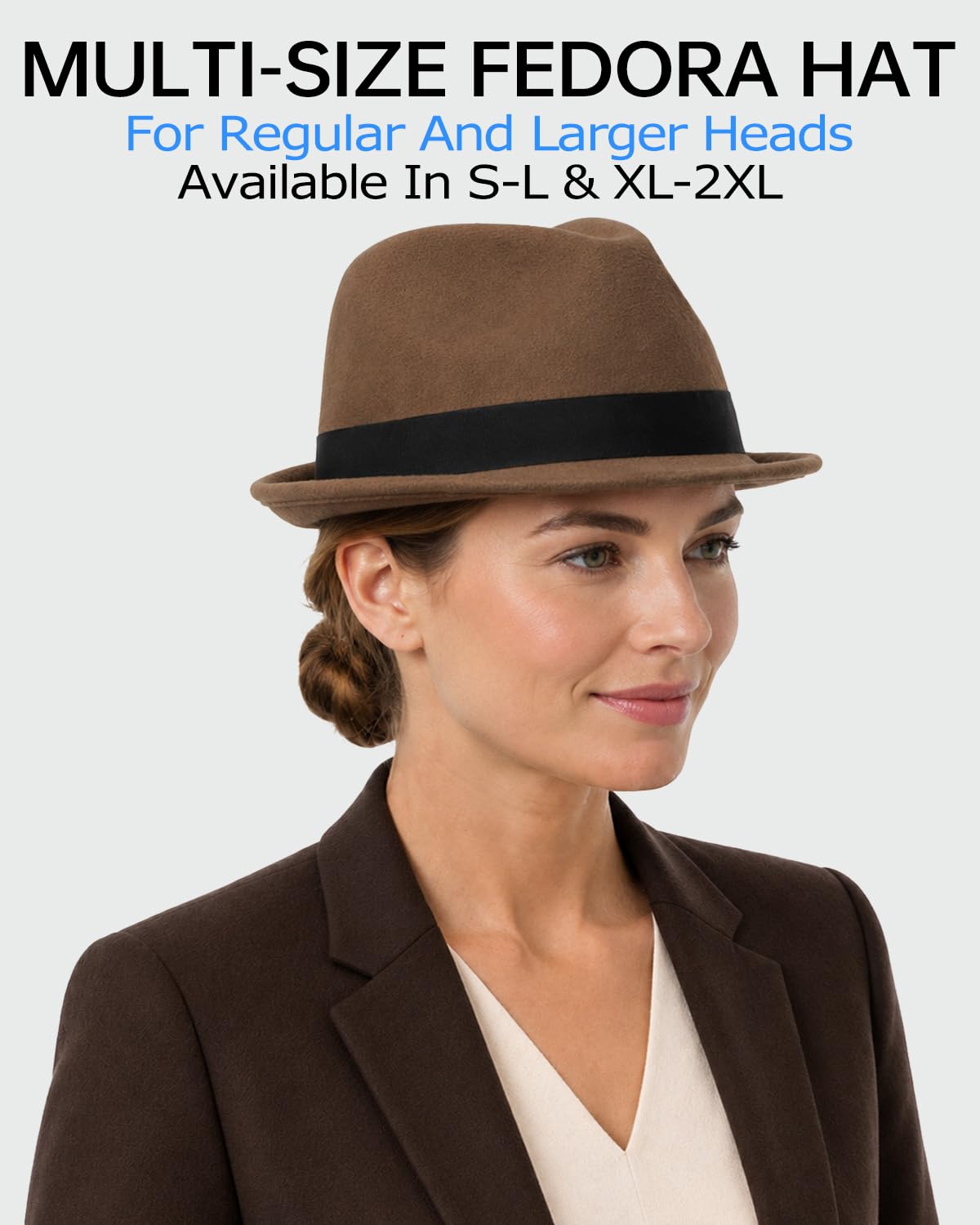 Zylioo L/XL/XXL Trilby Fedora Feltro Cappelli Uomo Big Heads Cappello Jazz | Tesa arrotolata con fibbia per cintura