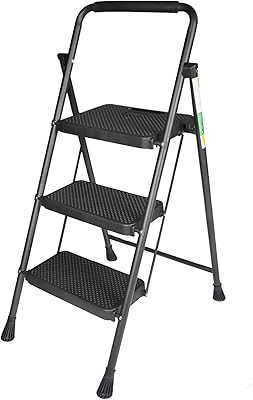 elfinrm 3 Step Ladder, Folding Step Stool with Handgrip and Anti-Slip Platform, Portable for Household, Office, School, Hospital, 330-pound Capacity