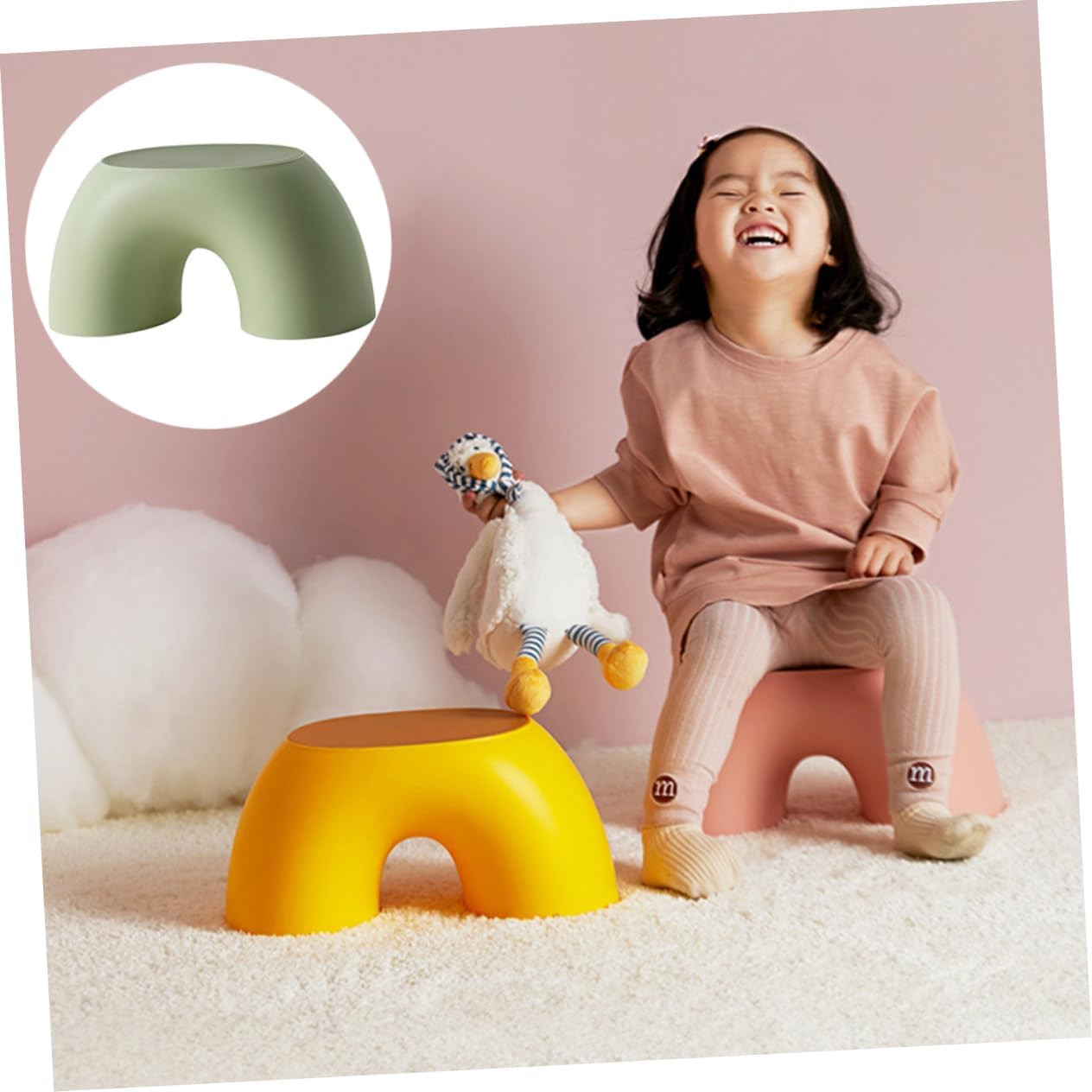 Comfortable Non-Slip Small Stool for Home and Office Green Low Design for Shoe Wearing and Boys and Girls Compact Size