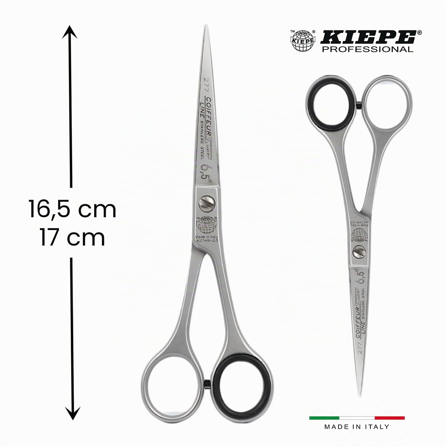 Kiepe 277 Coiffeur Super Line forbice professionale per capelli 6,5 pollici in acciaio inox per lavori rapidi e uniformi, ideale per utilizzo continuo in salone Made in Italy