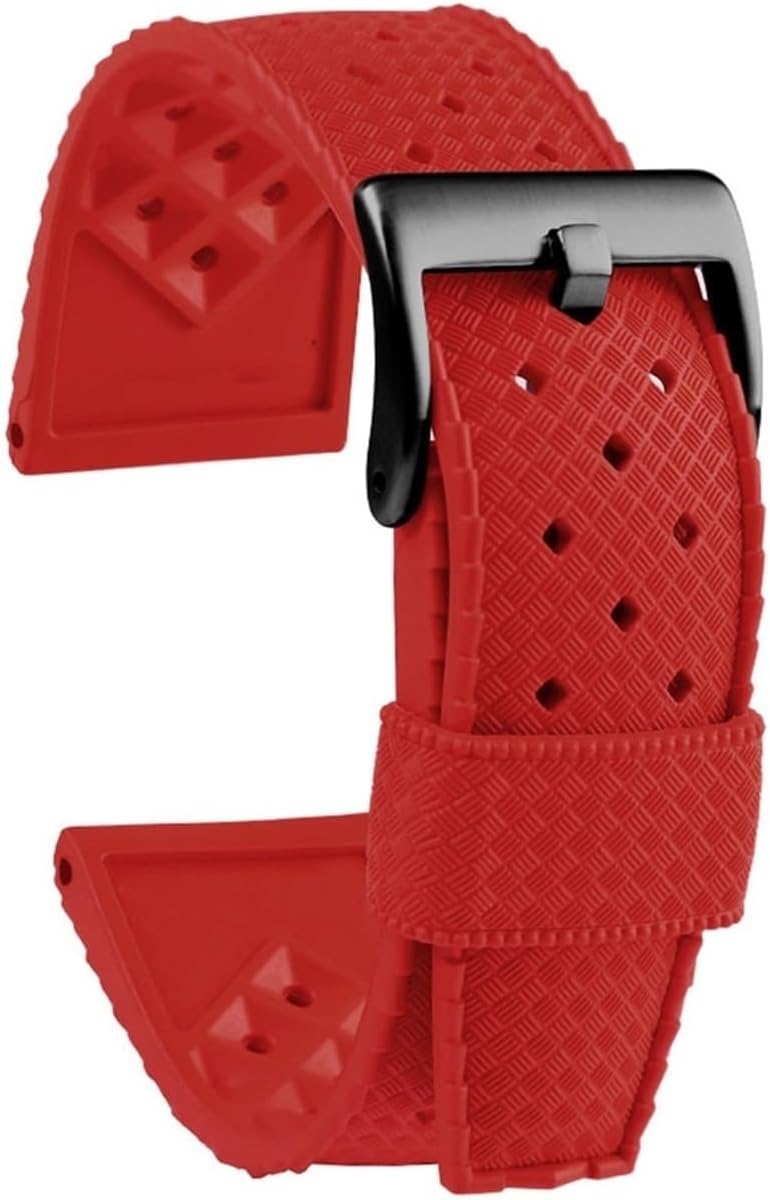 WAHRERubber Watchband Fit For Seiko SLA037J1 No. 5 Series Watches Straps Fit For Rolex Water Ghost Fit For MIDO Watch Band Waterproof Silicon 20 22mm (Color : Red black clasp, Size : 22mm)