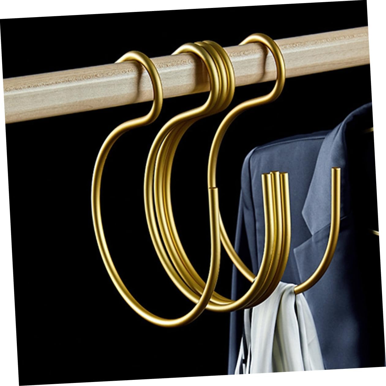Amosfun 2pcs Gold Aluminum Alloy S-Shaped Scarf and Belt Hangers, Multifunctional Ribbon Organizer Rack for Closet Storage and Wardrobe Accessories