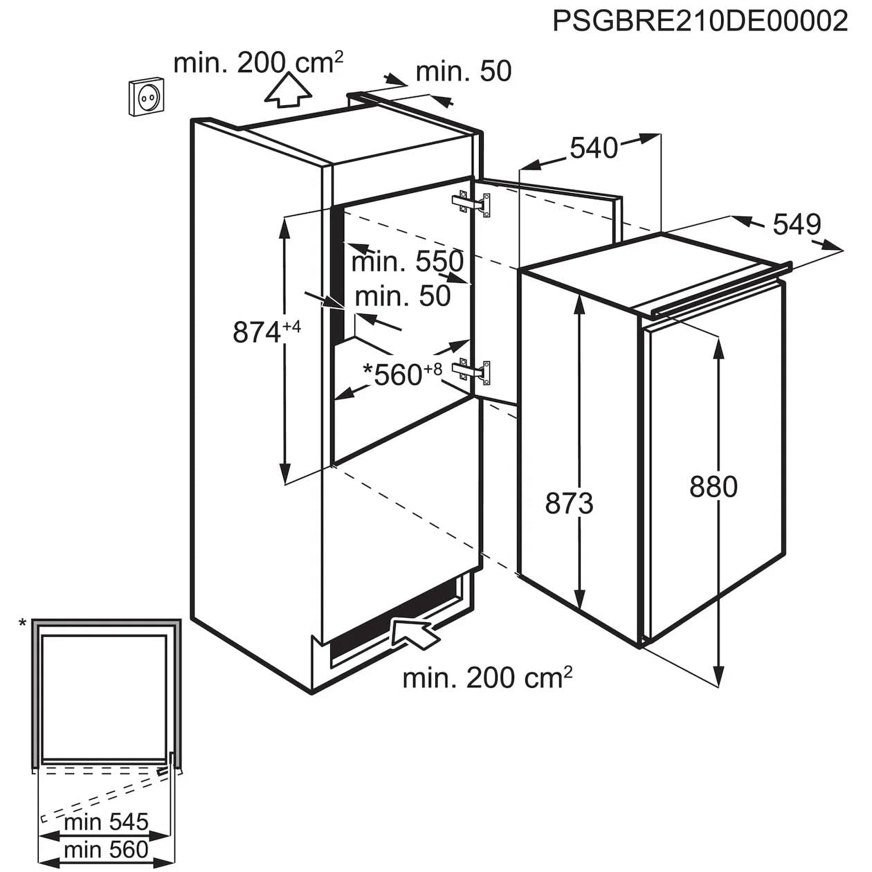 AEG Frigorifero da incasso 88 cm senza congelatore, serie 5000 OptiSpace: 3 ripiani in vetro regolabili, ampio vano frigorifero (142L), illuminazione LED, controllo meccanico, tecnologia porta a