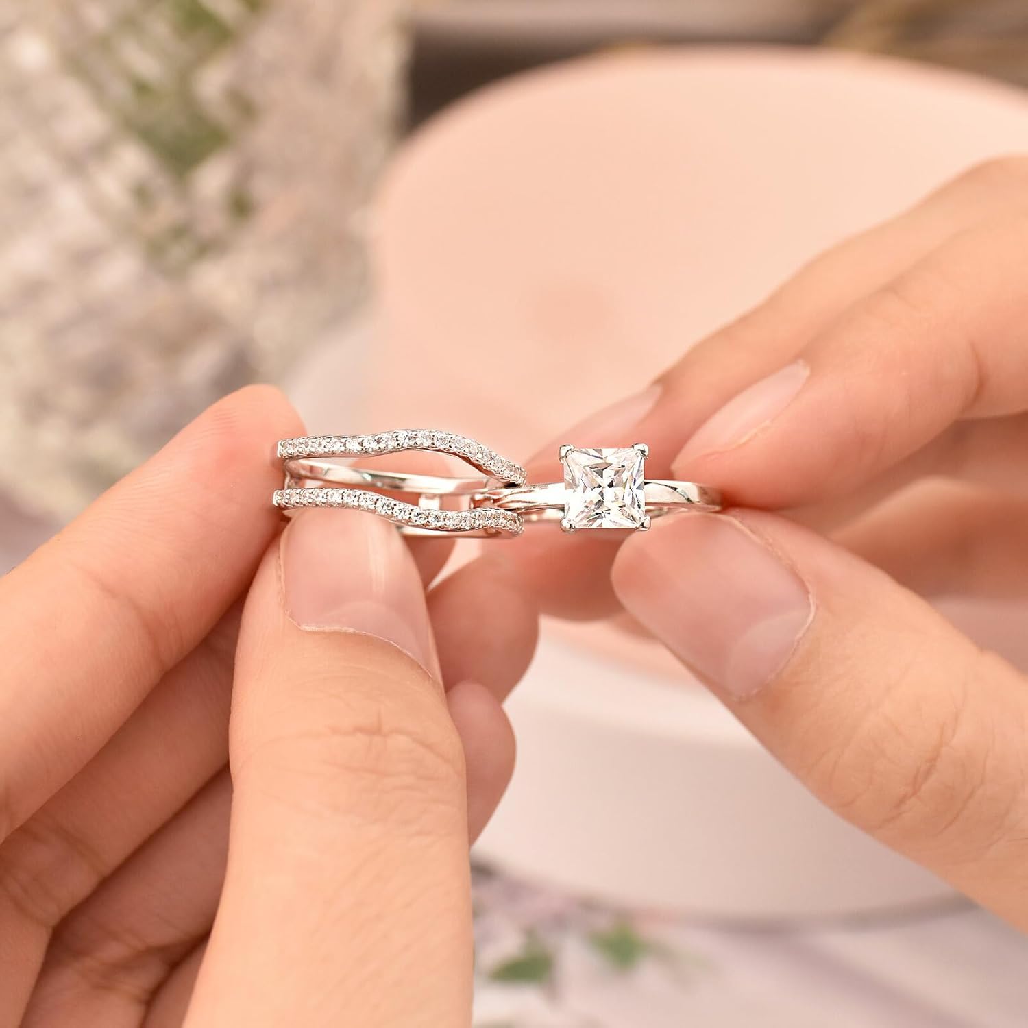 14K White Gold Plated 2.20Ct Princess Cut White Diamond Wedding Enhancer Wrap Set Ring 925 Sterling Silver