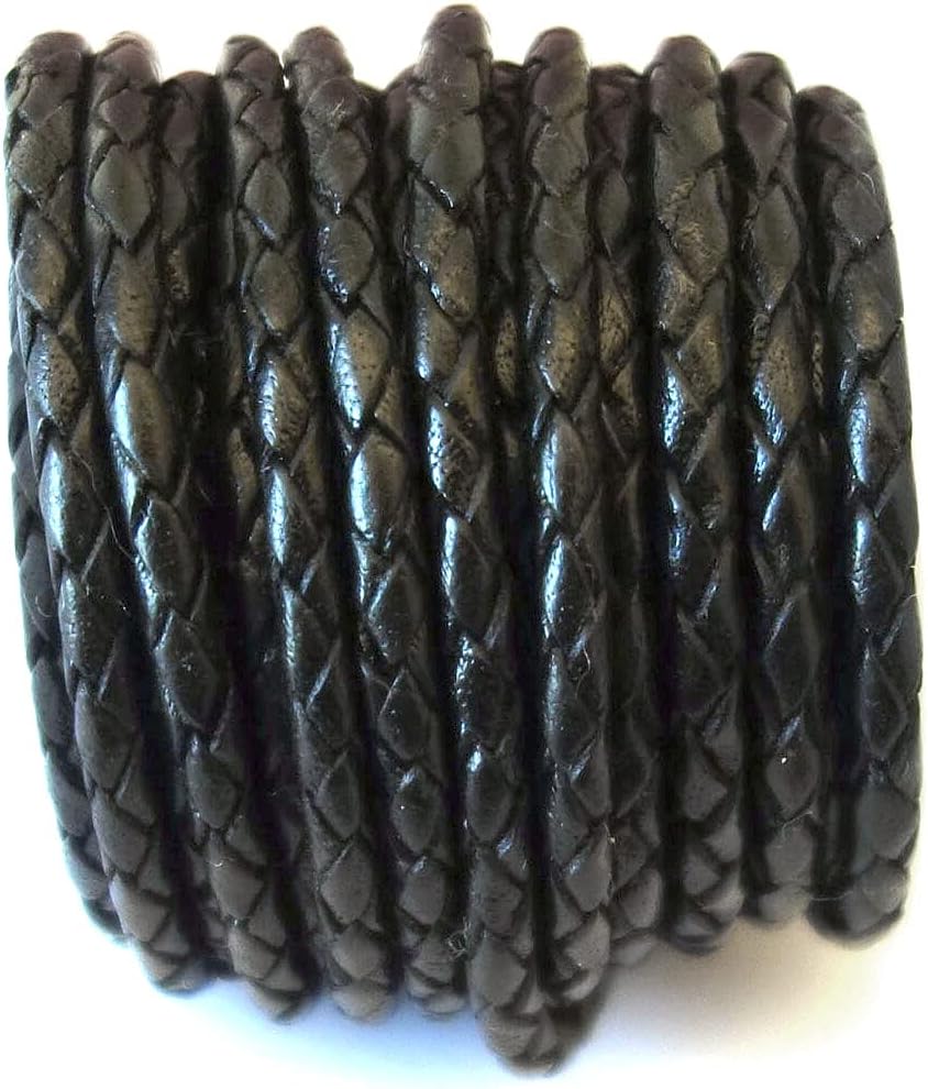 3mm Braided Leather Cord Round Bolo Style | Perfect for Jewelry, Wrap Bracelets, Necklaces DIY,Crafts | Black Vintage 5.46 Yards (5 Meters)