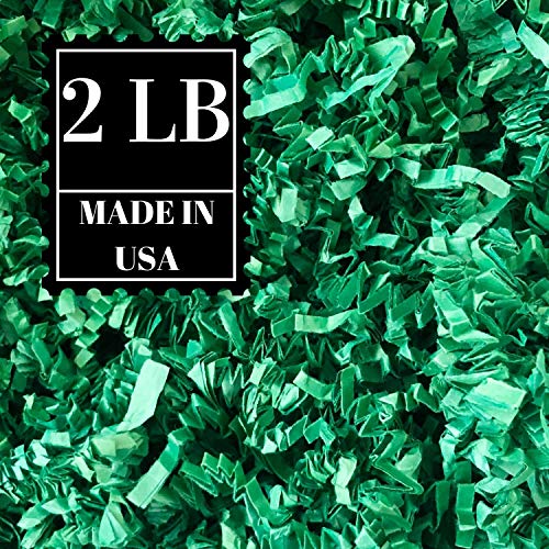 Crinkle Cut Paper Shred Filler for Packing and Filling Gift Baskets, Natural Craft Bedding in Brown Kraft Red Pink White Green Yellow Blue and White â€¦ (2 LB, Green)