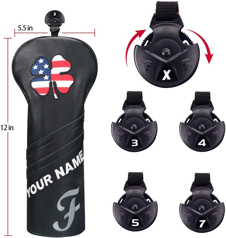 Craftsman Golf Personized USA US Flag Clover Leather Black Fairway Wood Cover Headcover Customization Version with Your Name Stitched (Version:Custom Wood Cover)