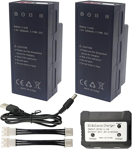 2 unidades de 7.4 V 1050 mAh 2S batería de litio y cargador 2 en 1 para MJX H16 H16P H16E H16H H16DR H16SC H16BM HB17 H16GT HP161 coche de control