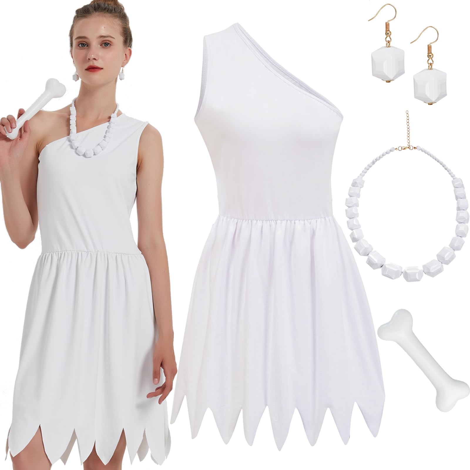 qnprt Halloween Family Costume for Women 2025 White Dress Outfit with Necklace Accessories