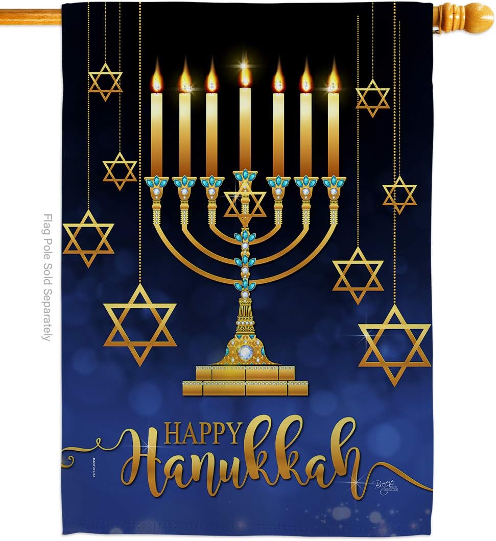 Happy Hanukkah House Flag Wintertime Candle Bonsai Menorah Jewish Chanukah David Small Decorative Gift Yard Banner Made In USA 28 X 40