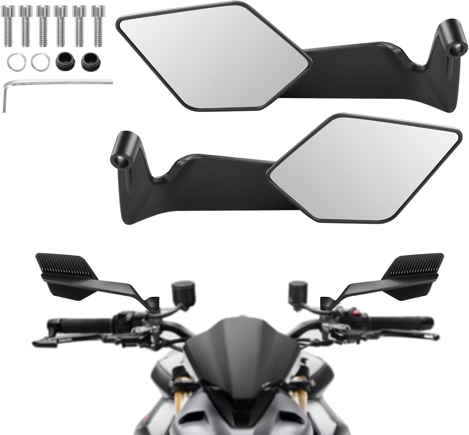 OTOROYS Universal Motorcycle Rearview Mirrors, 180° Foldable & Rotatable Side Mirrors with Stealth Wind Wing Design | Fits 10mm & 8mm Mounts | Compatible with Most Bikes & Scooters-image-15
