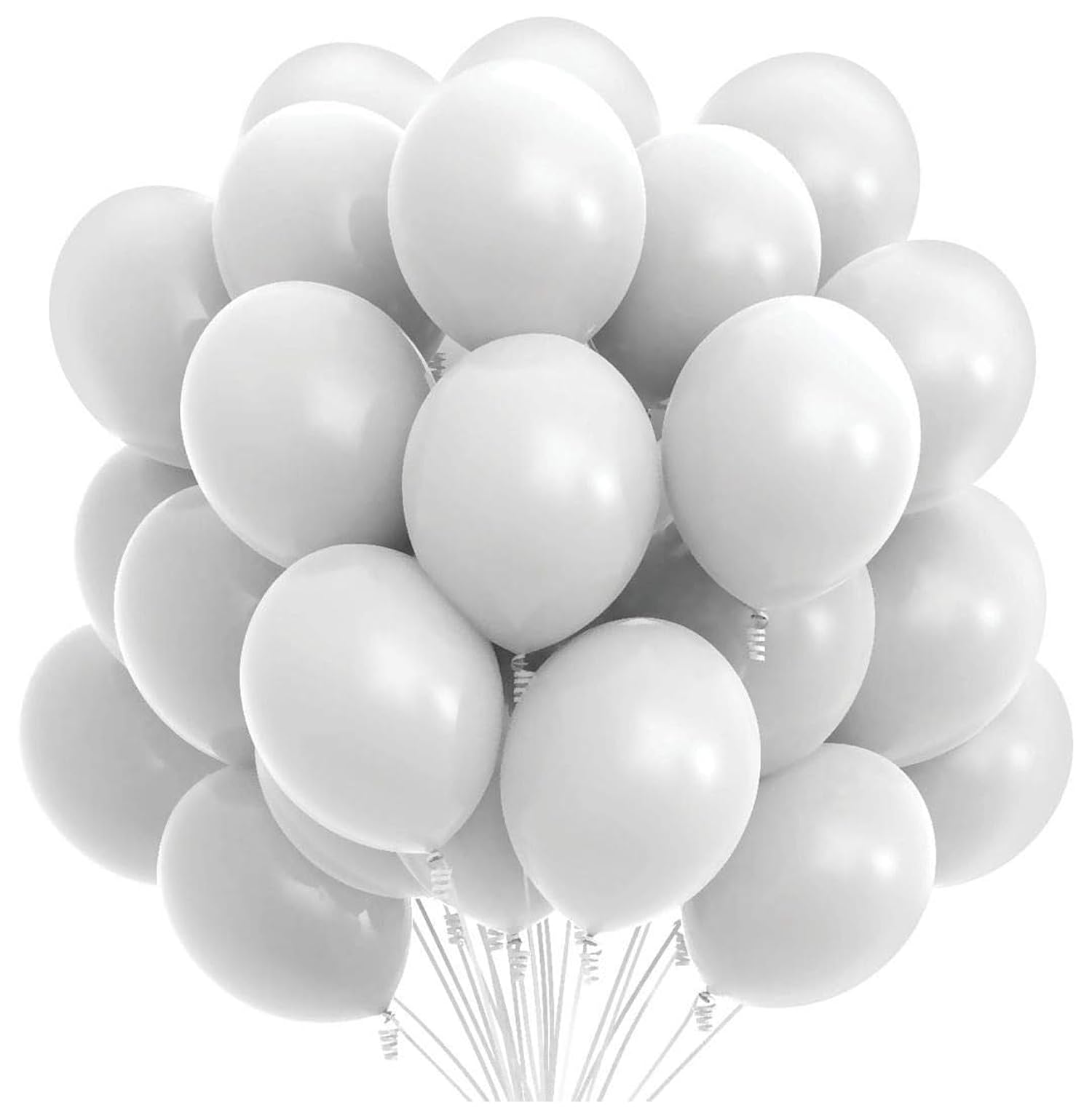 Prextex 75 White Party Balloons 12 Inch White Balloons with Matching Color Ribbon for White Theme Party Decoration, Weddings, Baby Shower, Birthday Parties Supplies or Arch Décor - Helium Quality