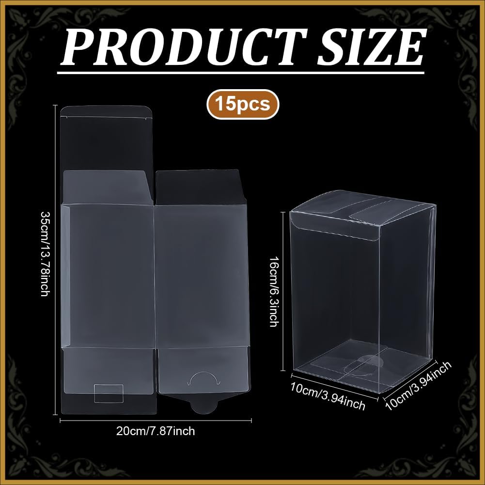 BENECREAT 15Pcs Clear Party Favor Box, Foldable PVC Gift Box for Wedding, Birthday, Valentine's Day, Anniversary, Gifts and Treats Packaging, 4x4x6.3 inches - Image 2