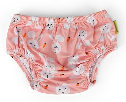Baby Reusable Swim Diapers, Washable Toddler Swim Diaper Cover, 0-3T Swimming Diaper for Boys and Girls, Unisex Waterproof Swim Trunks, Swimwear for Incontinence Pink Bunny, S Under 13lb