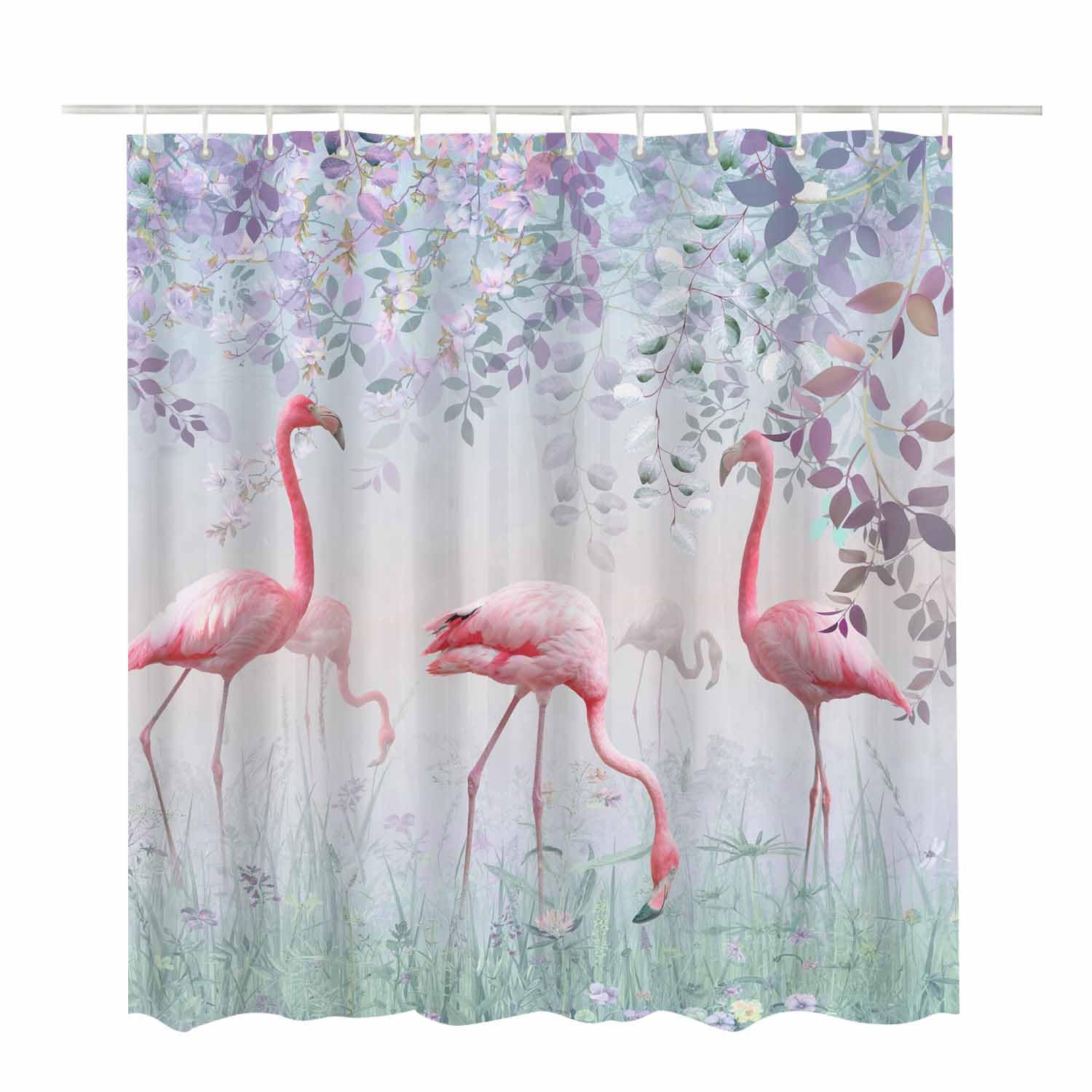 Woutay Shower Curtain Mould Proof Resistant Pink Flame Bird,Water Repellant Fabric,Polyester,Size 180x180CM - Image 2