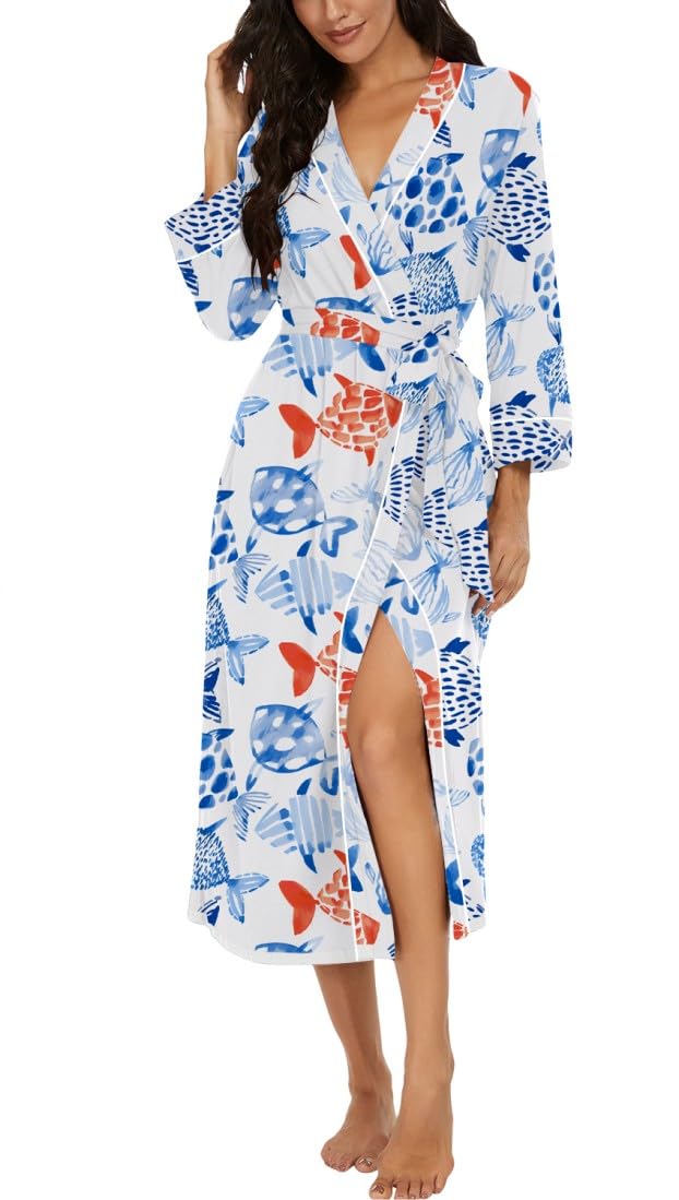 PrinStory Women Dressing Gowns Causal Kimono Robes Long Bathrobe Soft Womens 3/4 Sleeve Ladies Loungewear — view 47