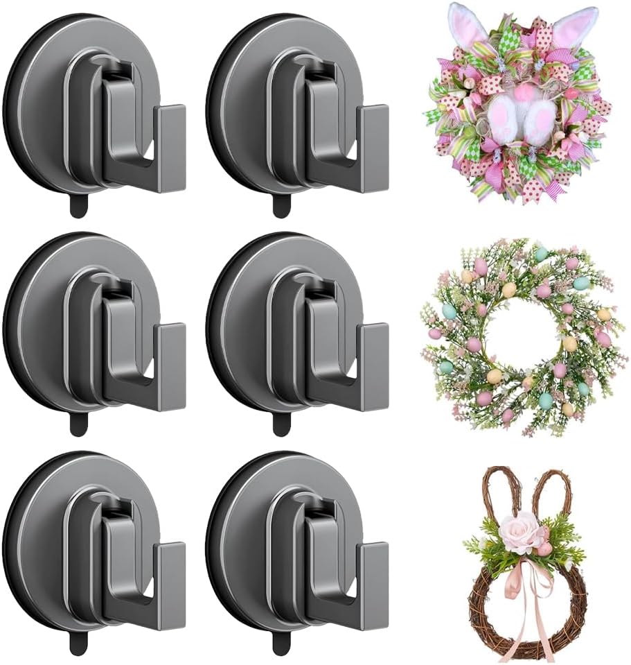 ZiTour 2025 Upgraded Suction Cup Hooks for Wreaths on Glass, No Drill Suction Cup Hooks for Shower Hanging Towels, Wreath Hanger for Front Door for Fall Decorating Christmas Thanksgiving (6)