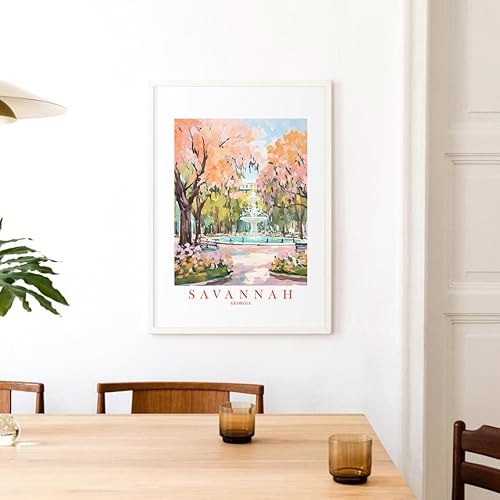 Miniatura 7 de ColorAndFlair Savannah Georgia Travel Print City Souvenir GA Green Teal Orange Pink Wall Art Landscape Retro Poster (11x14 inches)