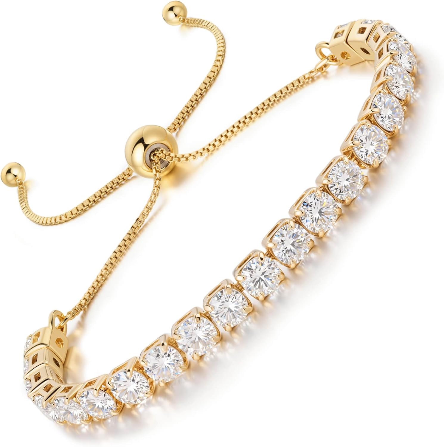 Lovans 14K Gold Plated Tennis Bracelets,White/Yellow/Rose Gold-plated Adjustable Cubic Zirconia Tennis Bracelet for Women
