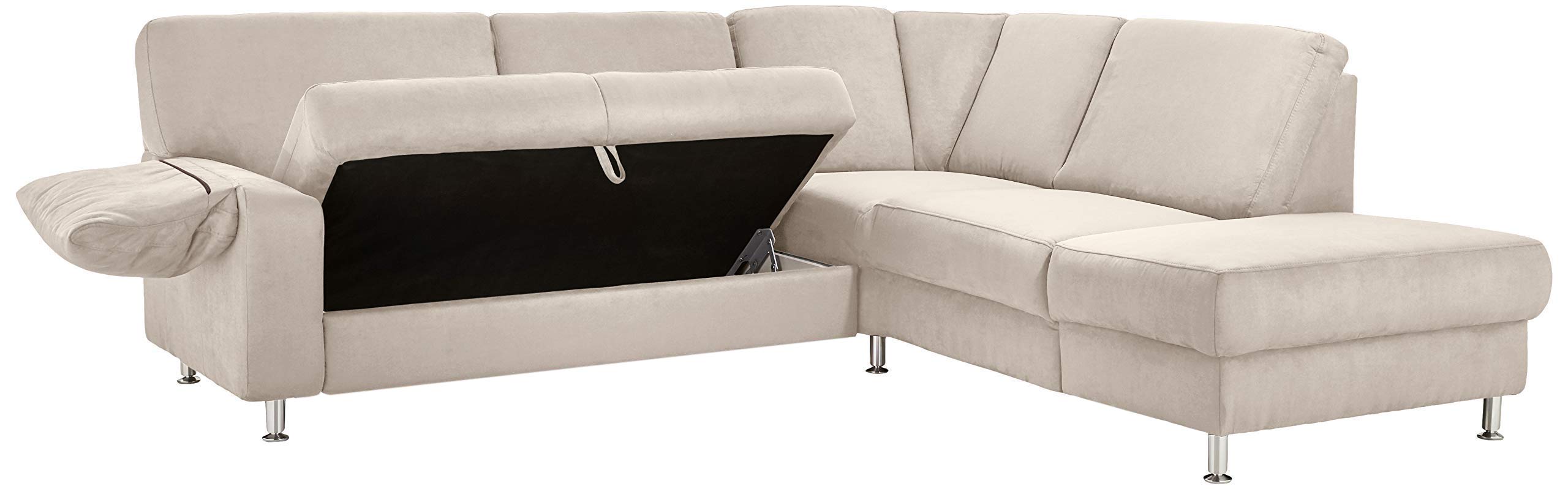 CAVADORE Belfast Divano Angolare Con Ottomana Destra – Microfibra Beige Chiaro, 243 Cm, Con Cassettone E Molle Insacchettate