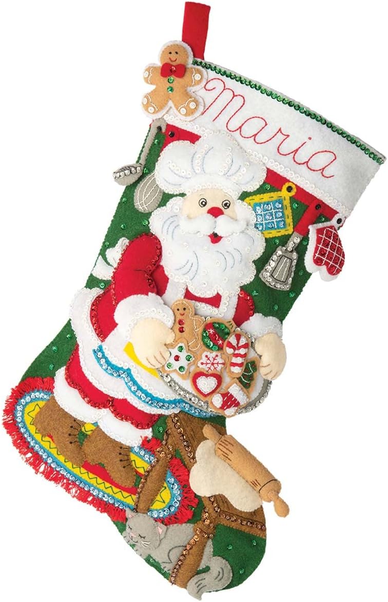Bucilla Felt Applique 18" Stocking Making Kit, Gingerbread Santa, Perfect for DIY Arts and Crafts, 89312E