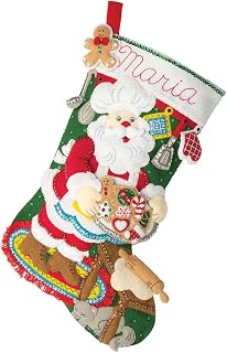Bucilla 펠트 아플리케 45.7cm(18인치) 스타킹 만들기 키트, 진저브레드 산타, DIY 예술 및 공예에 적합, 89312E